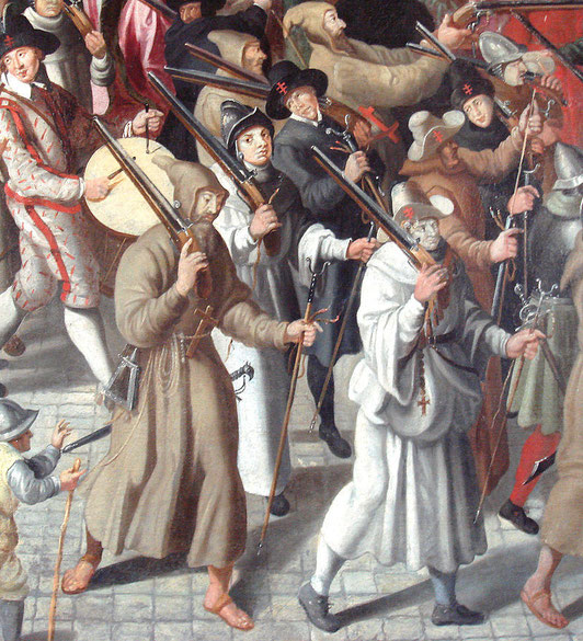 « Procession de la Ligue dans l Ile de la Cite by Francois II Bunel 1522 1599 detail » par Francois\_II\_Bunel, World Imaging — Travail personnel, photographed at Musee Carnavalet. Sous licence CC BY-SA 3.0 via Wikimedia Commons - https://commons.wikimedia.