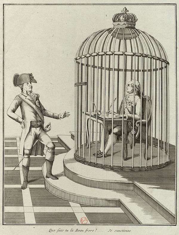 Léopold II demande à Louis XVI qui sanctionne la constitution ce qu'il fait. BNF