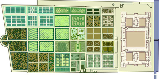 Jardin des Tuileries et palais projeté par Catherine. Par Gilles Brémond d'après une source historique.