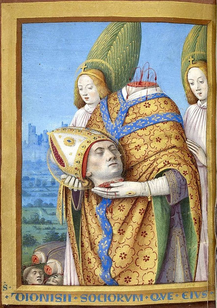 Saint Denis, par Jean Bourdichon et son atelier XVe siècle. (Source : BNF, ark:/12148/btv1b8453974s. Sous licence Domaine public via Wikimedia Commons - http://bit.ly/1I4TsJa)