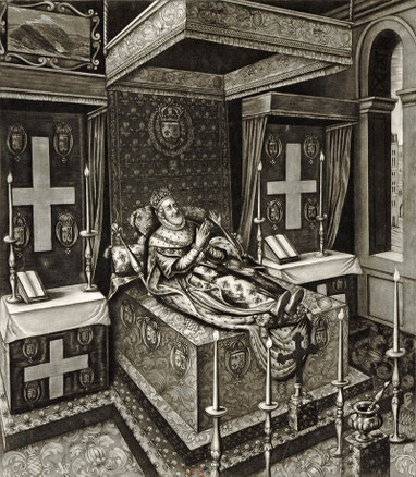 Effigie d'Henri IV. Gravure de Quesnel, vers 1610 (Source : Gallica 2010, téléversé par Robert Allen, Wikipedia)