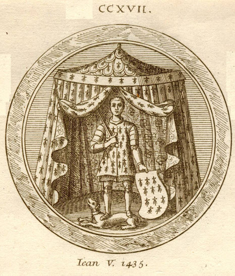 Sceau de Jean V.Par Dom Hyacinthe Morice.Dom Morice (H.),Mémoires pour servir de preuves à l’histoire ecclésiastique et civile de Bretagne..Wikepedia.org.