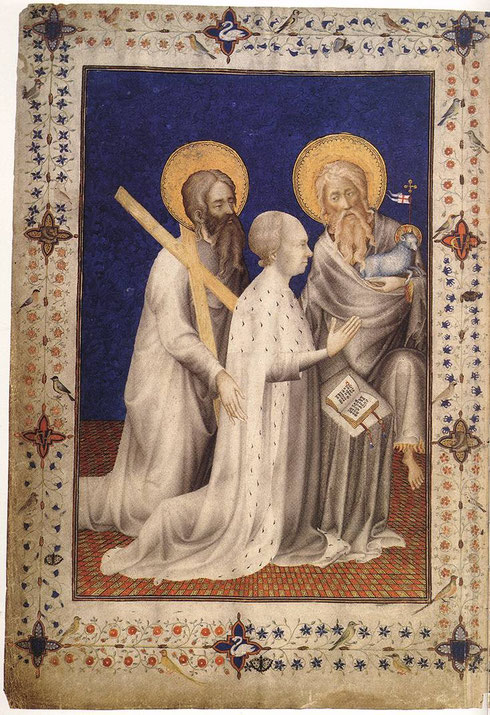 Duc de Berry en prière.Par Unknown Miniaturist, French (active 1380-1390) — Web Gallery of Art.Image Info about artwork.https://commons.wikimedia.org